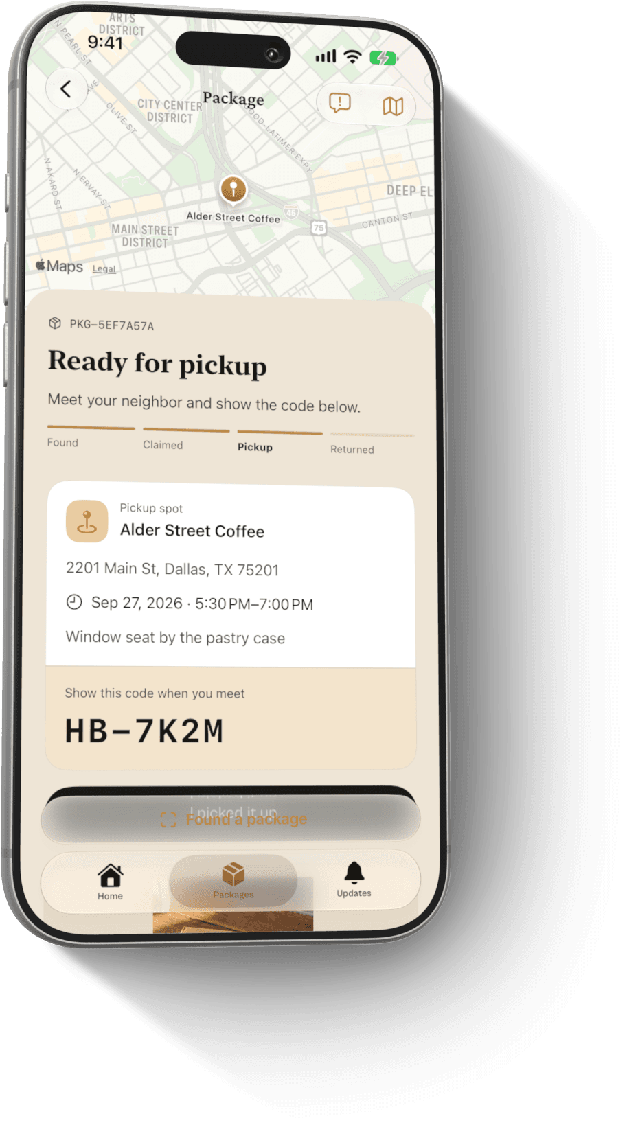 The pickup code that confirms a handoff