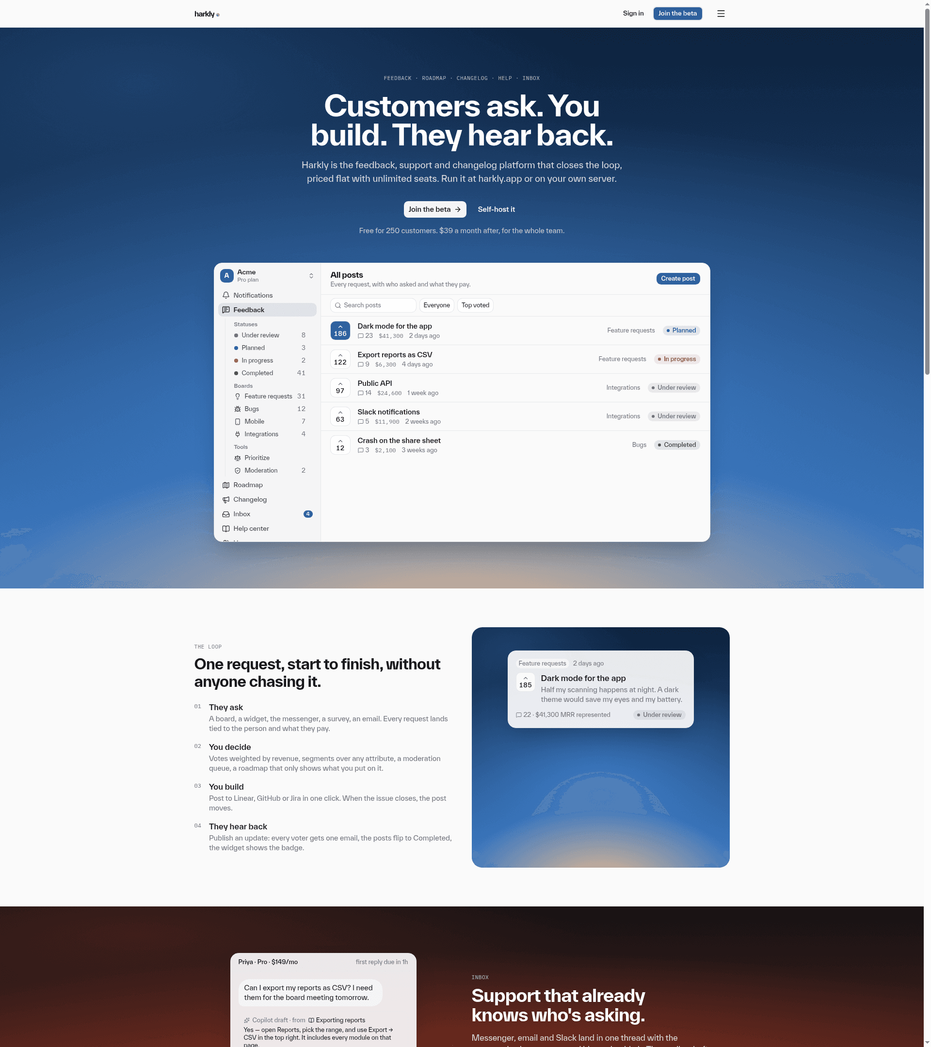 Harkly — the loop, the inbox, and support that knows who's asking